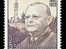 Briefmarke aus dem Jahr 1992 mit dem Konterfei Norbert Hanrieders